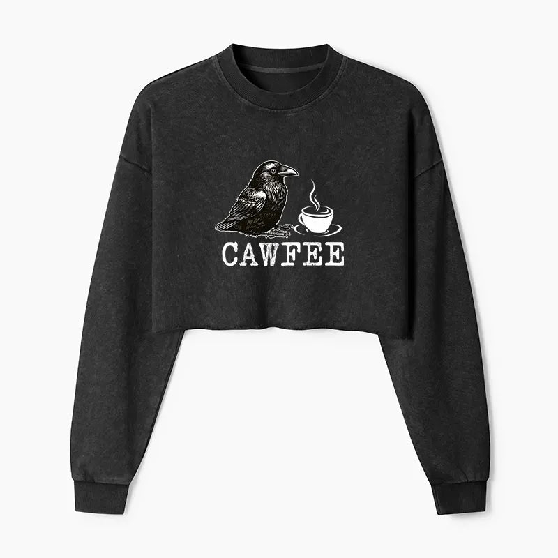 Kyoto-Lion Cawfee Funny Japan Meme Washed Crop Sweatshirt