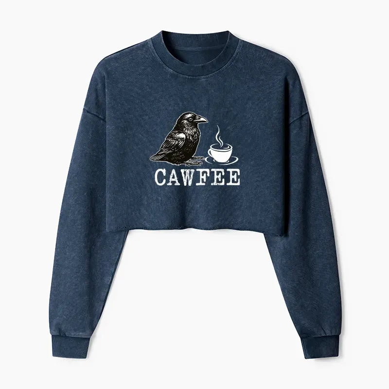 Kyoto-Lion Cawfee Funny Japan Meme Washed Crop Sweatshirt