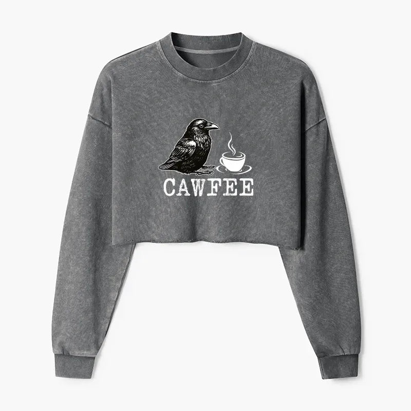 Kyoto-Lion Cawfee Funny Japan Meme Washed Crop Sweatshirt