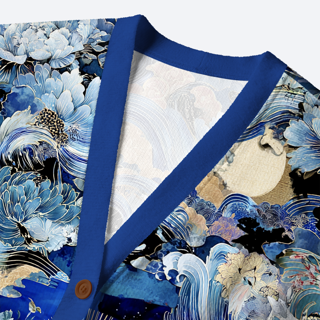 Kyoto-Lion Ukiyo Cranes of the Great Ugly Cardigan Sweater
