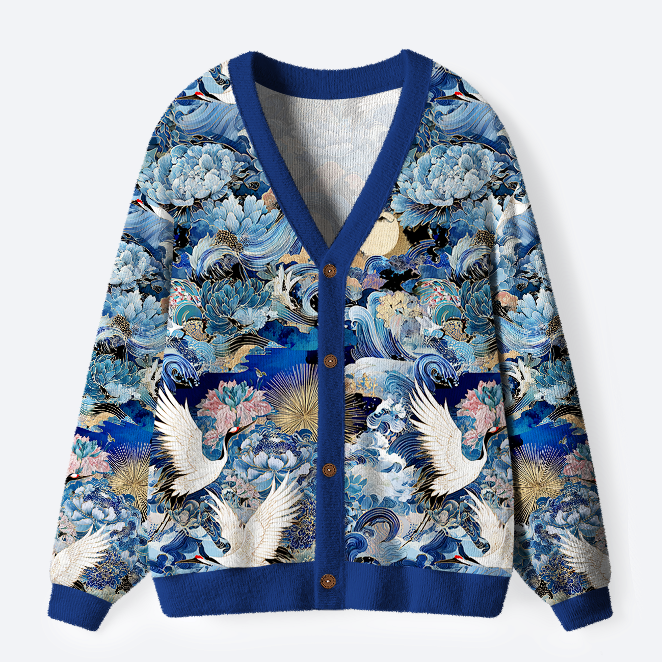 Kyoto-Lion Ukiyo Cranes of the Great Ugly Cardigan Sweater