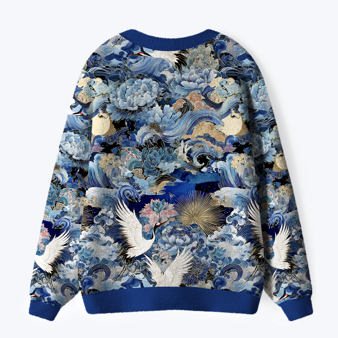Japanese Ukiyo-e Crane Cardigan Sweater