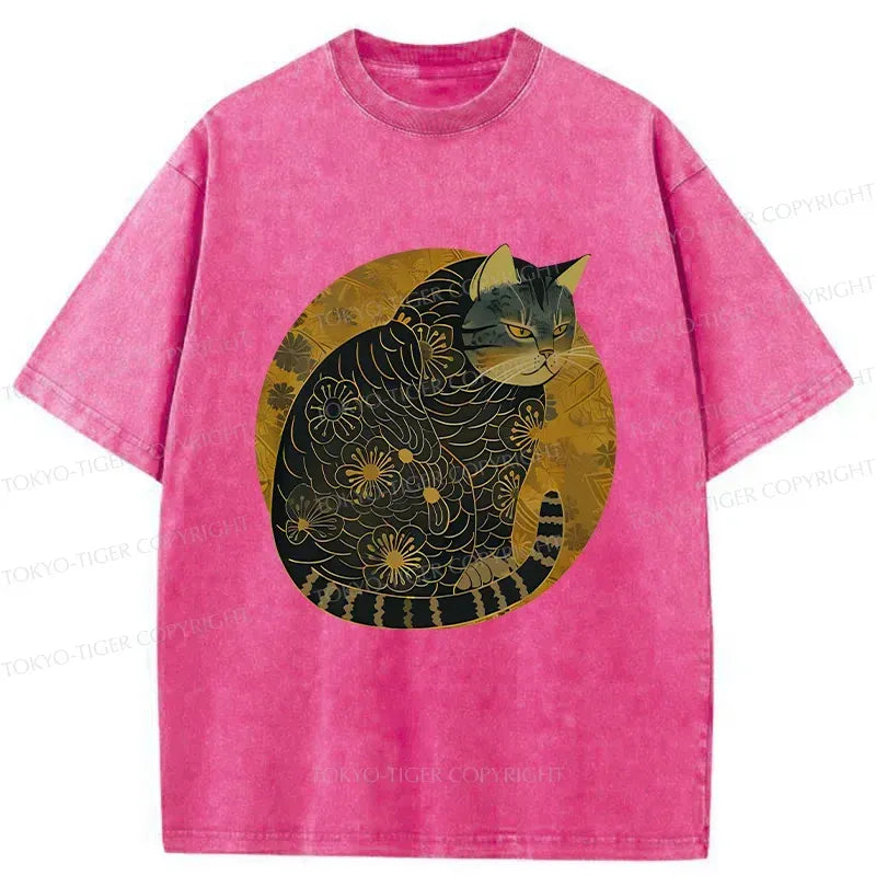 Kyoto-Lion Japanese Retro Cat Washed T-Shirt