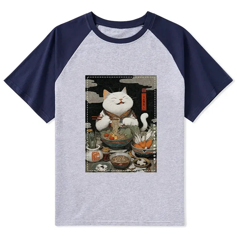 Kyoto-Lion The Ramen-Loving Cat Raglan T-shirt