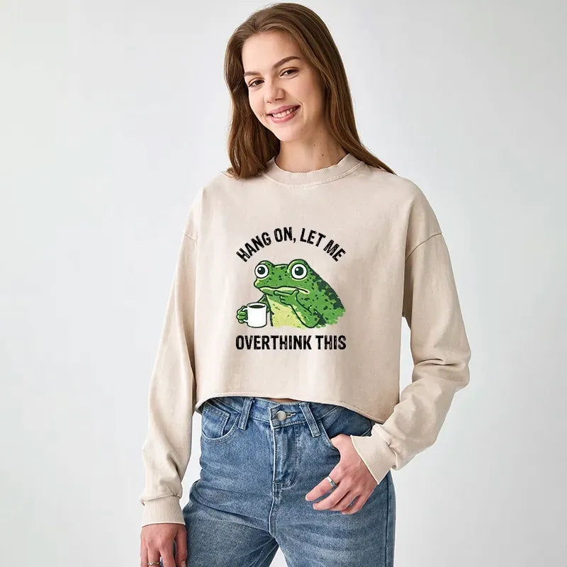 Kyoto-Lion Overthinking Frog With Coffee Washed Crop Sweatshirt
