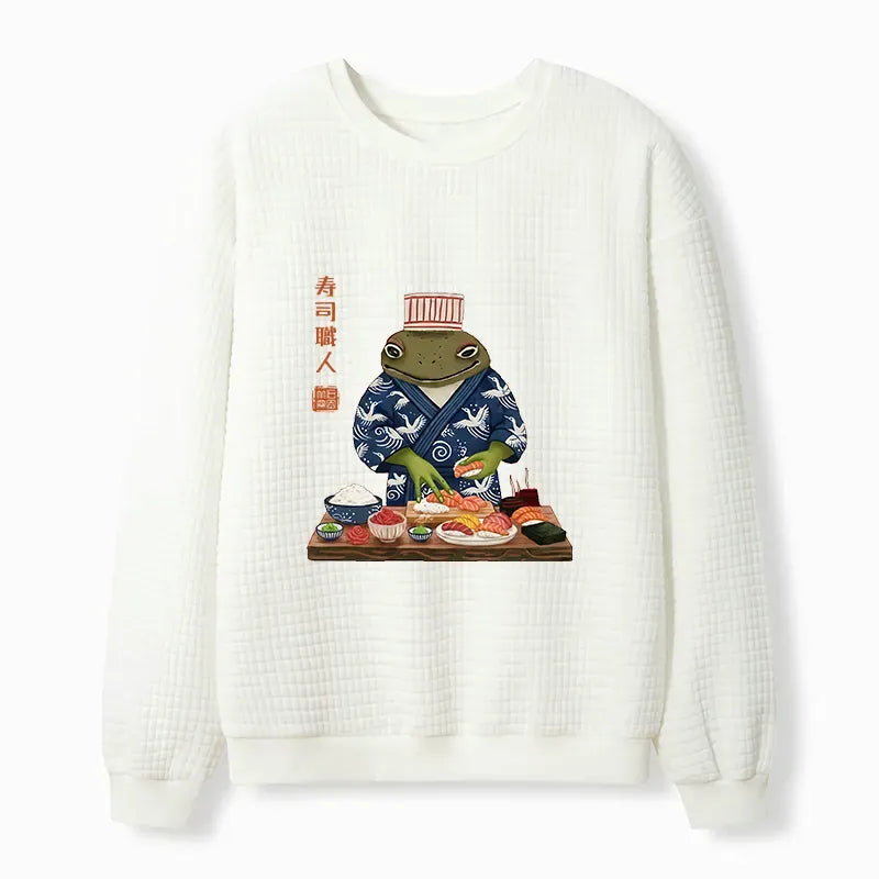 Kyoto-Lion Frog Sushi Chef Waffle Sweatshirt