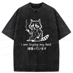 Kyoto-Lion Raccoon Tried His Best Washed T-Shirt