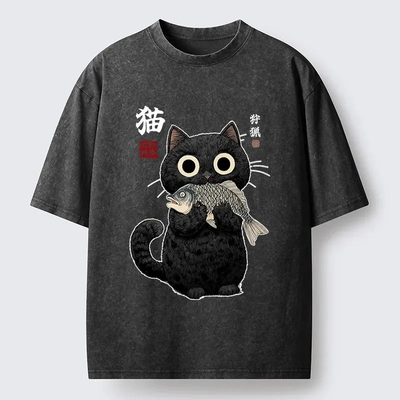Japanese Black Cat Fish T-Shirt for Daily Wear