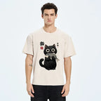 Washed Unisex T-Shirt with Japanese Cat Design