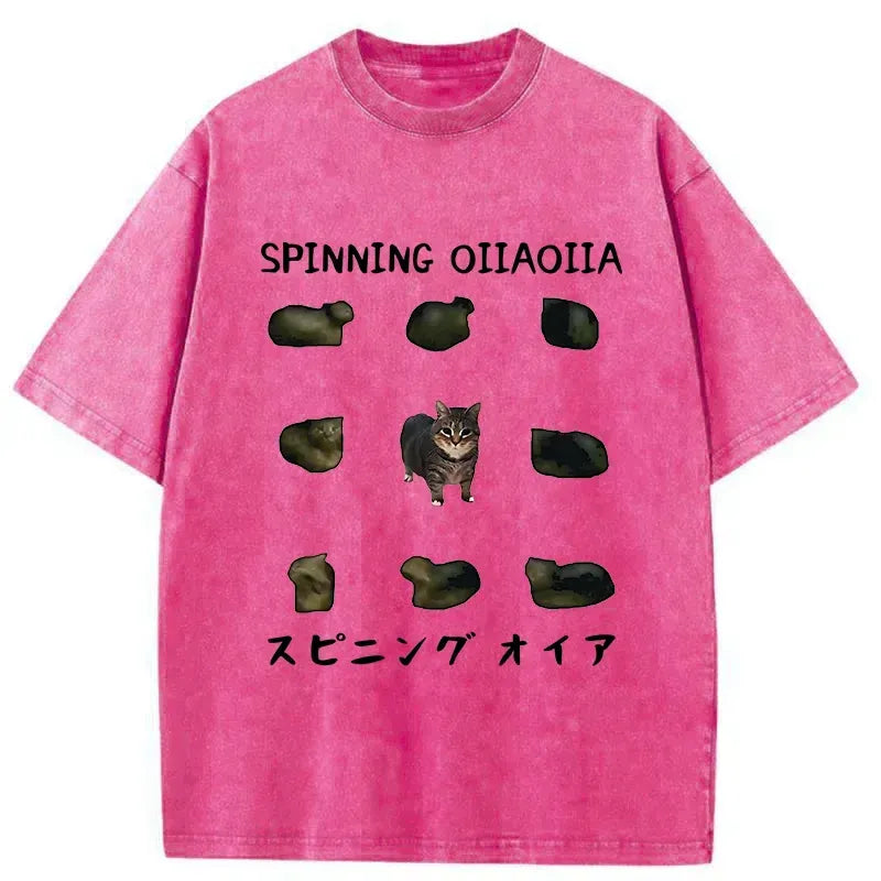 Kyoto-Lion OIIAOIIA Funny Cat Washed T-Shirt