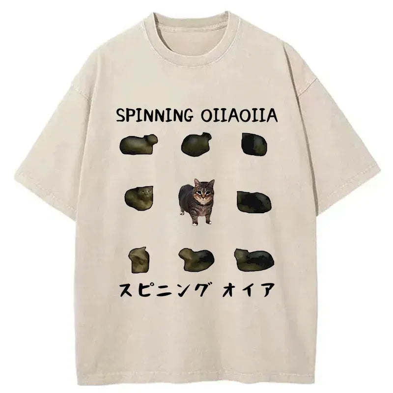 Kyoto-Lion OIIAOIIA Funny Cat Washed T-Shirt