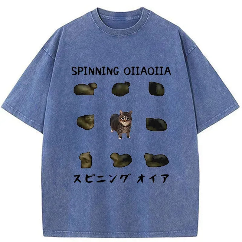Kyoto-Lion OIIAOIIA Funny Cat Washed T-Shirt