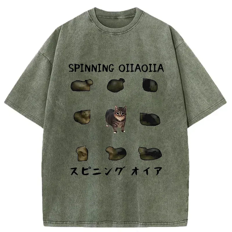 Kyoto-Lion OIIAOIIA Funny Cat Washed T-Shirt