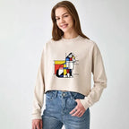 Japanese geometric cat crop sweatshirt