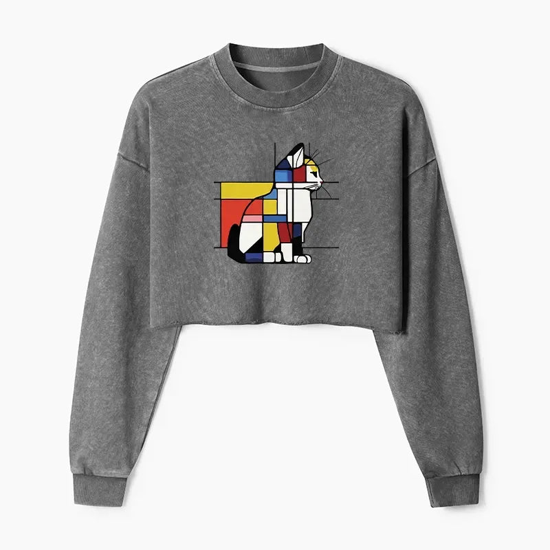 Washed crop sweatshirt for women