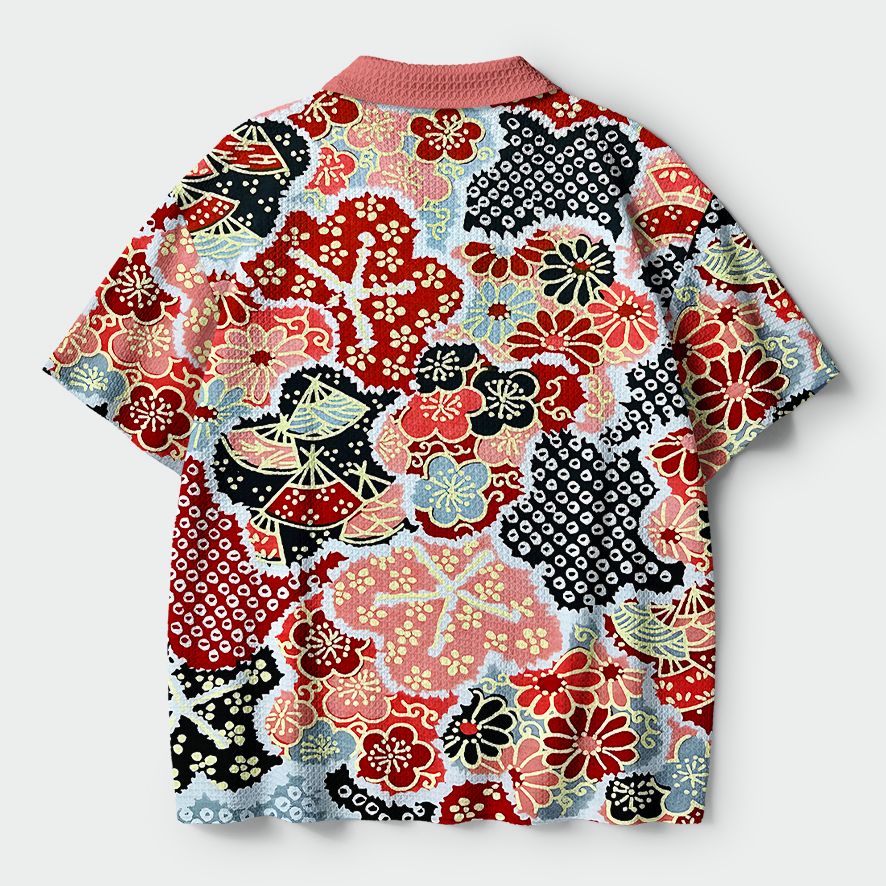 Japanese Floral Crochet Polo Shirt for Summer
