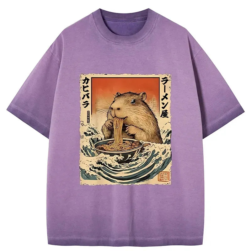 Kyoto-Lion Hamster Eating Ramen Gradient Washed T-Shirt