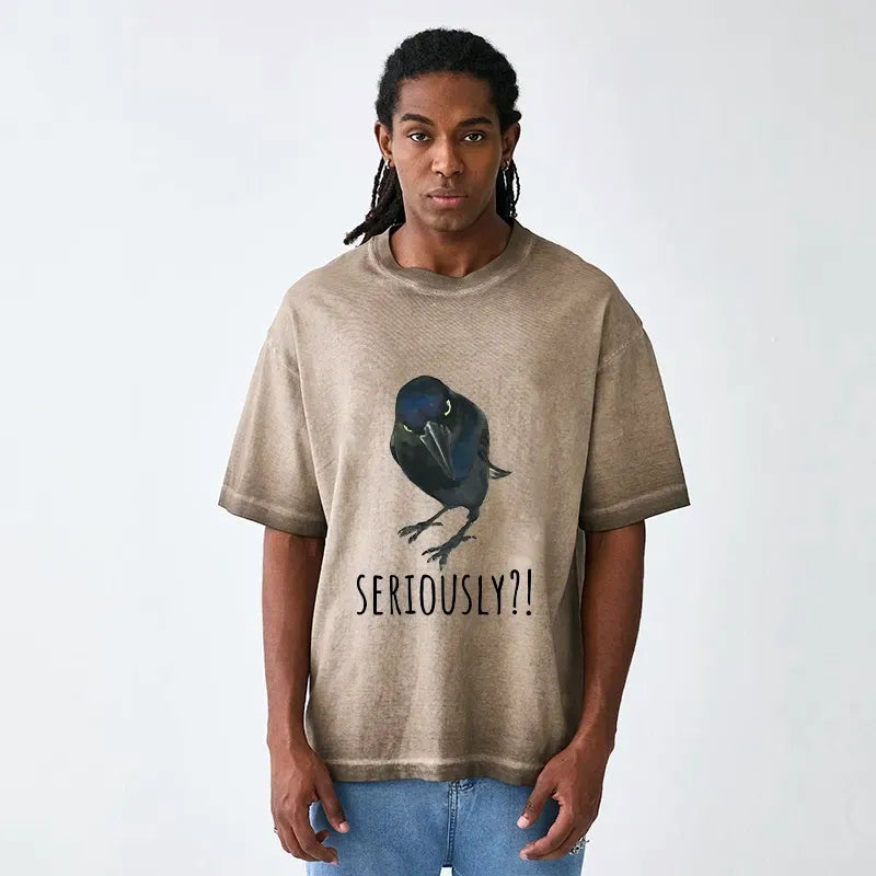 Kyoto-Lion Raven's Question Gradient Washed T-Shirt