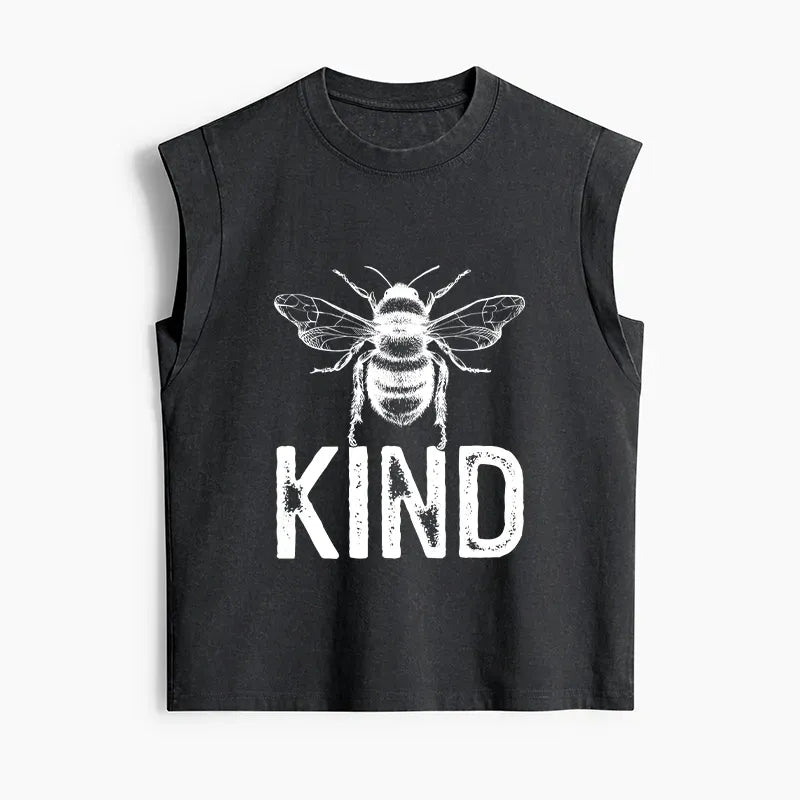 Kyoto-Lion Minimalist Bee Kind Illustration Women's Washed Tank Tops