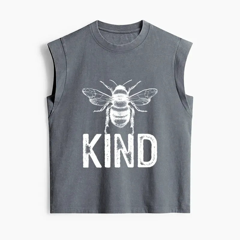 Kyoto-Lion Minimalist Bee Kind Illustration Women's Washed Tank Tops