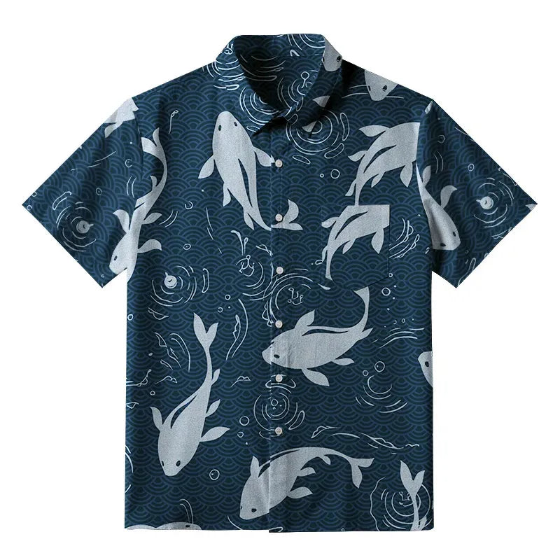 Ukiyo-e dolphin wave shirt for summer