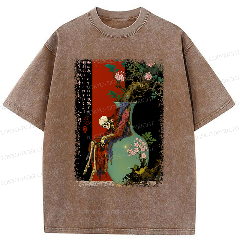 Japanese Ukiyo-e Washed T-Shirt for Halloween