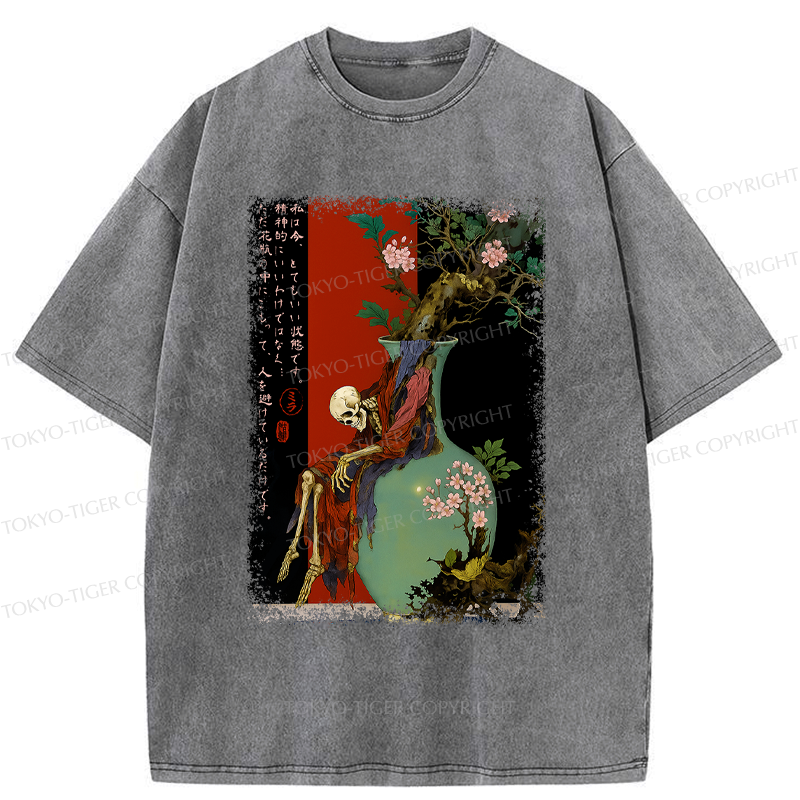 Vintage Flower Skeleton Tee for Daily Wear