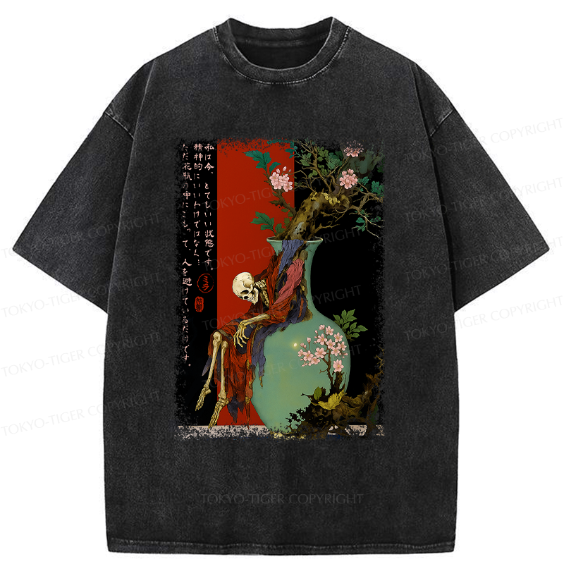 Japanese Ukiyo-e Washed T-Shirt for Halloween