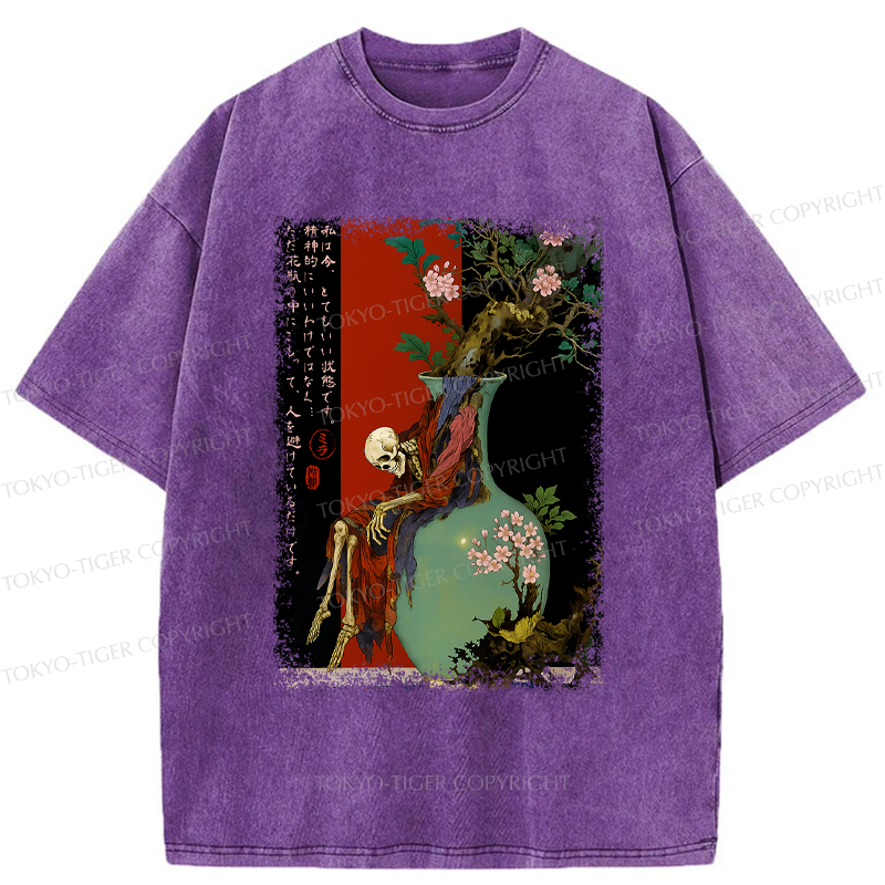 Japanese Ukiyo-e Washed T-Shirt for Halloween