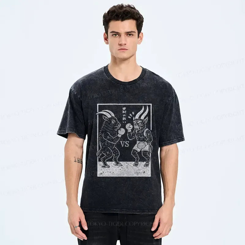 Kyoto-Lion The Fight of the Century: Black Phillip vs Krampus Washed T-Shirt