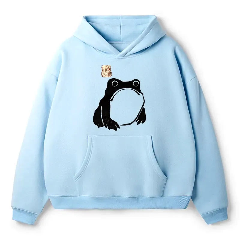 Woodblock Print Frog Hoodie for Vacation