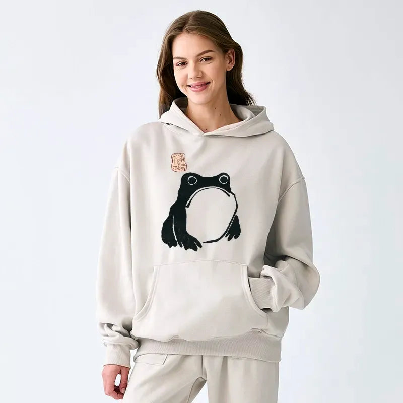 Woodblock Print Frog Hoodie for Vacation