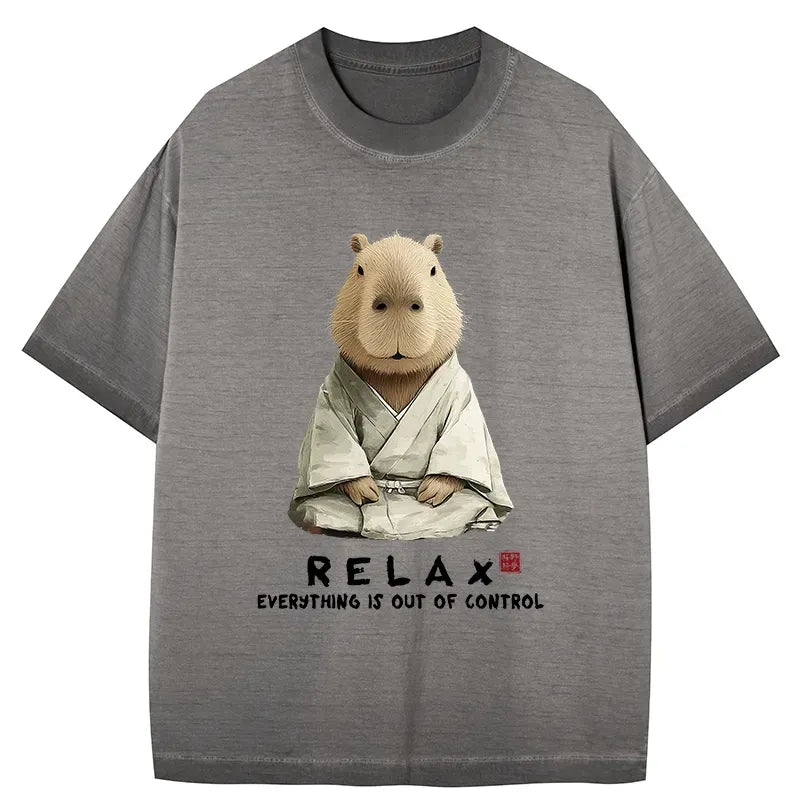 Kyoto-Lion Zen Capybara£ºRelax, it's all chaos Gradient Washed T-Shirt
