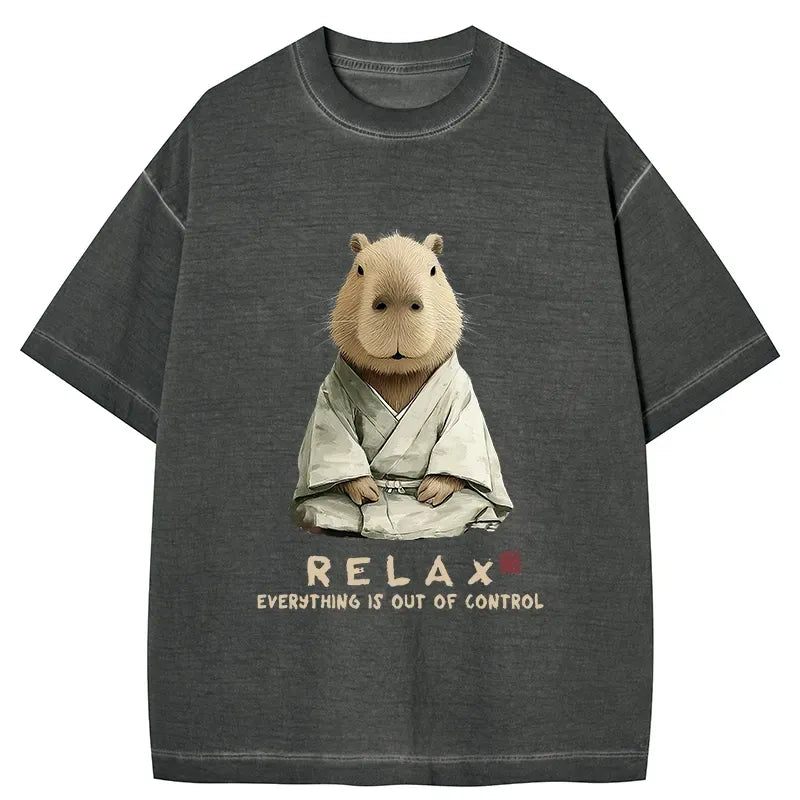 Kyoto-Lion Zen Capybara£ºRelax, it's all chaos Gradient Washed T-Shirt