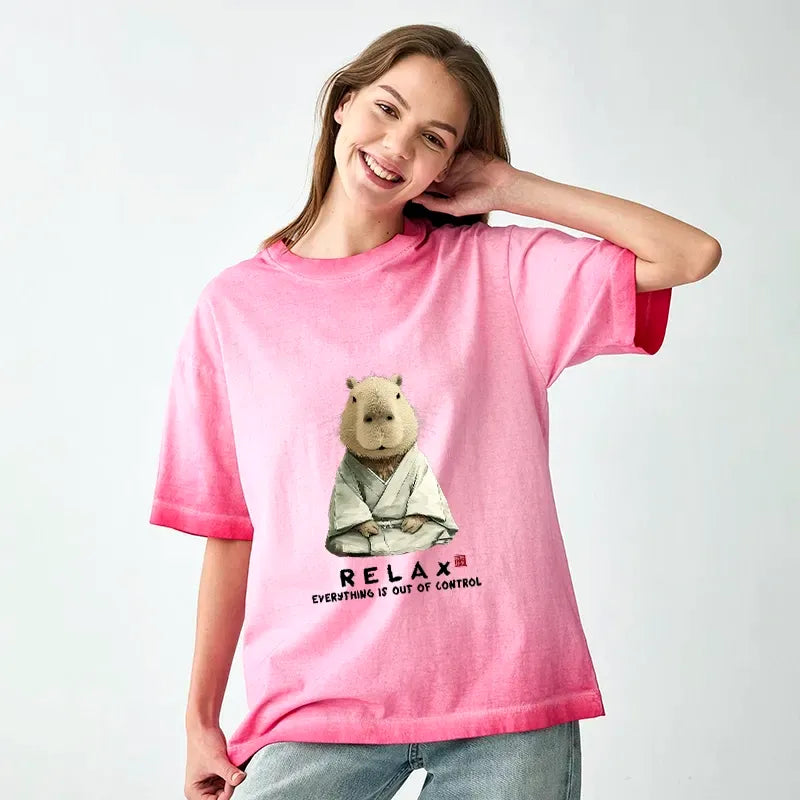 Kyoto-Lion Zen Capybara£ºRelax, it's all chaos Gradient Washed T-Shirt