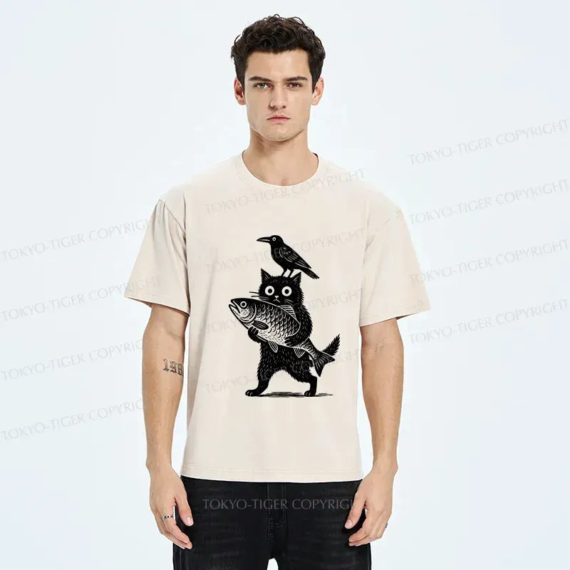 Kyoto-Lion Black Animals Funny Washed T-Shirt