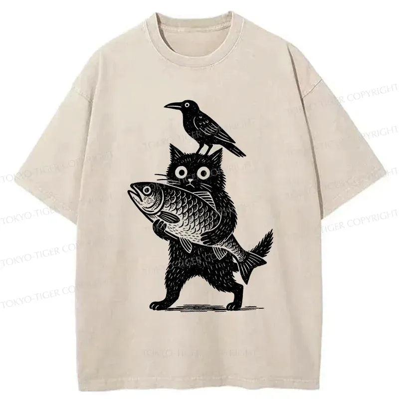 Kyoto-Lion Black Animals Funny Washed T-Shirt