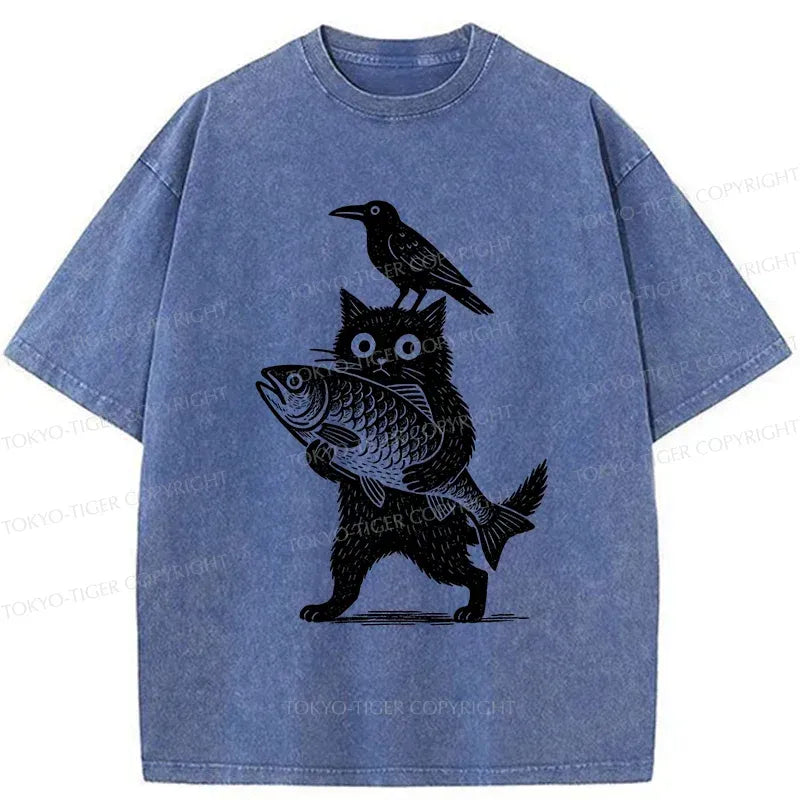 Kyoto-Lion Black Animals Funny Washed T-Shirt