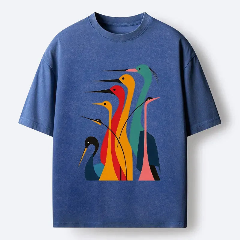 Kyoto-Lion Various Types Of Cranes Washed T-Shirt