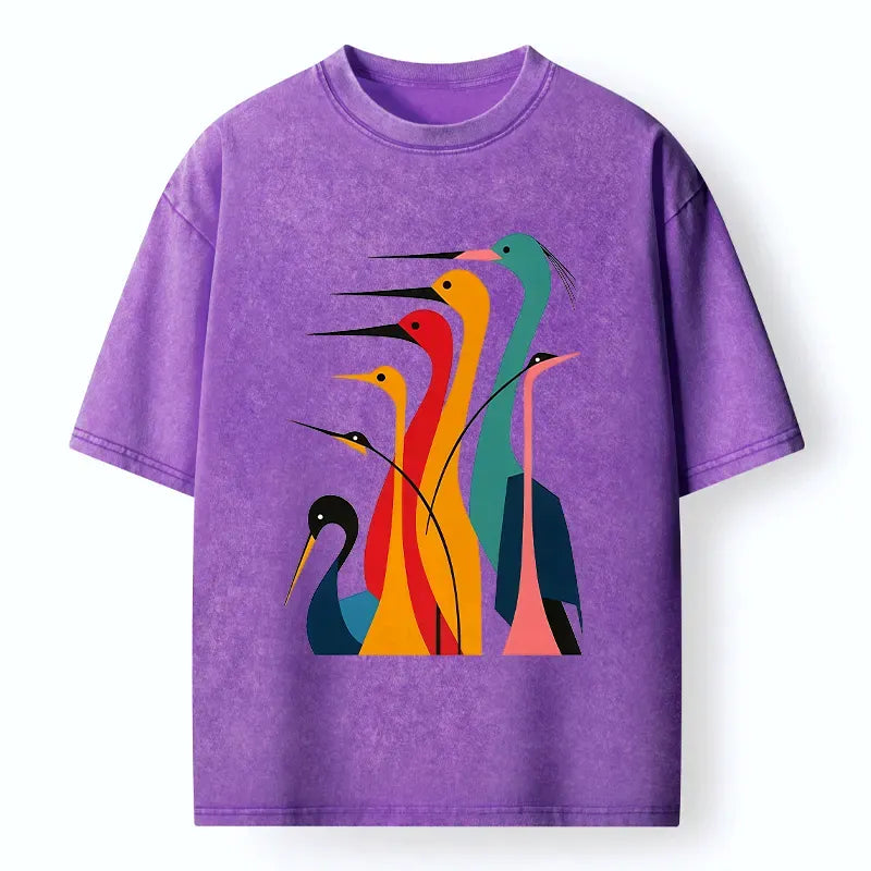 Kyoto-Lion Various Types Of Cranes Washed T-Shirt
