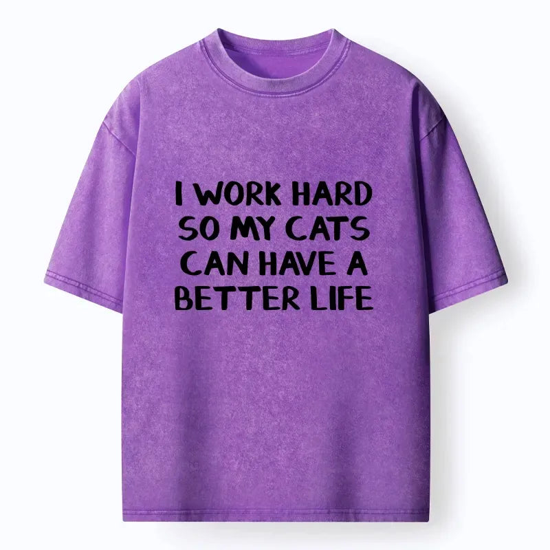 Kyoto-Lion Cat Parent Hard Work Meme Washed T-Shirt
