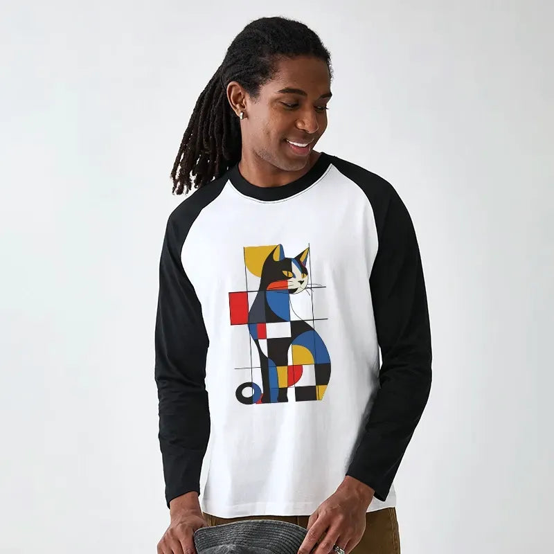 Kyoto-Lion Mondrian Cat Raglan Long Sleeve T-shirt