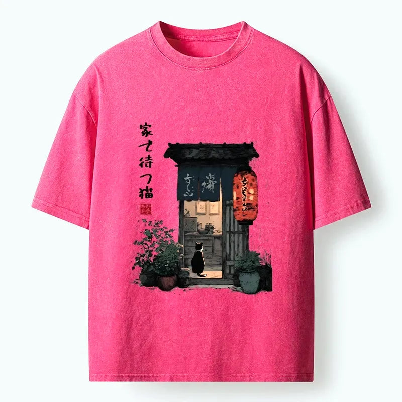 Vintage Japanese streetwear cat tee for summer