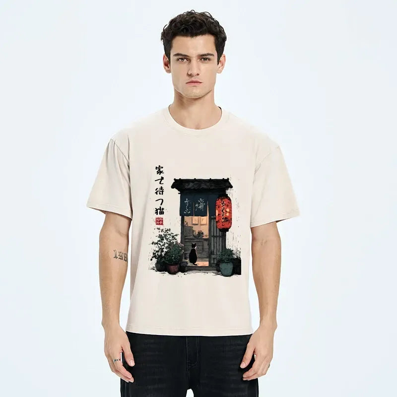 Washed Japanese cat shirt for anime convention