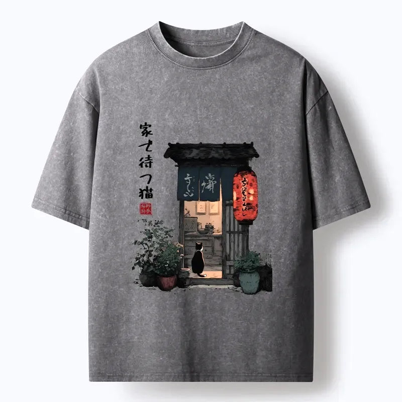 Vintage Japanese streetwear cat tee for summer
