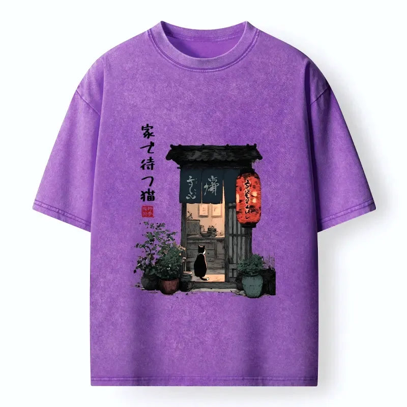 Vintage Japanese streetwear cat tee for summer