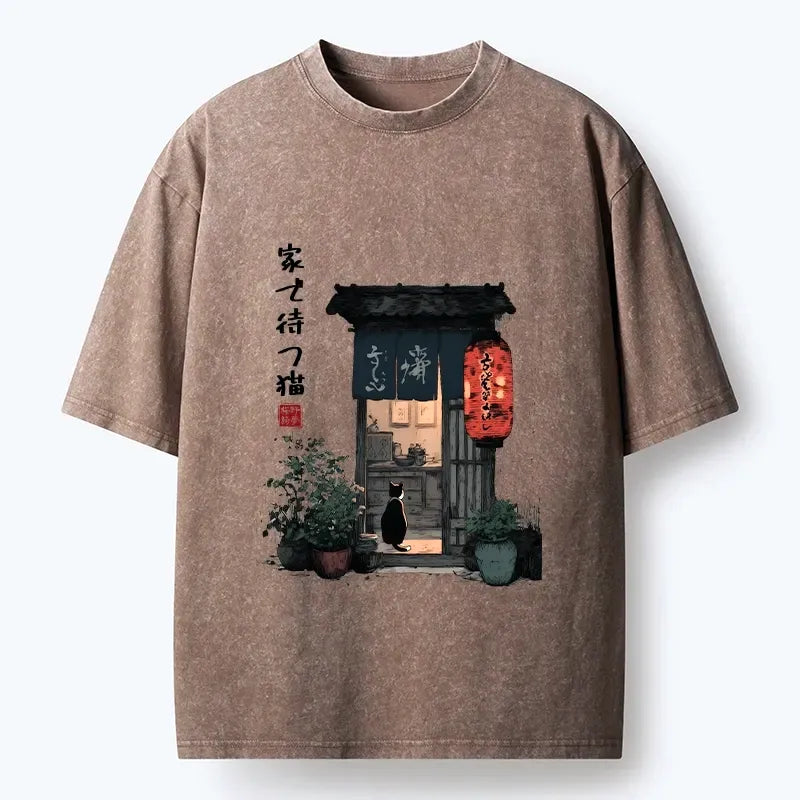 Funny Japanese waiting cat meme t-shirt for daily wear