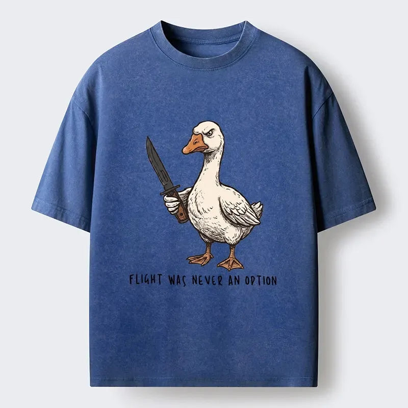 Kyoto-Lion Tough Goose Holding Knife Funny Meme Washed T-Shirt