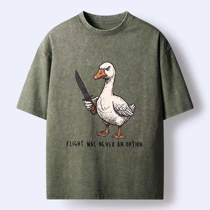 Kyoto-Lion Tough Goose Holding Knife Funny Meme Washed T-Shirt