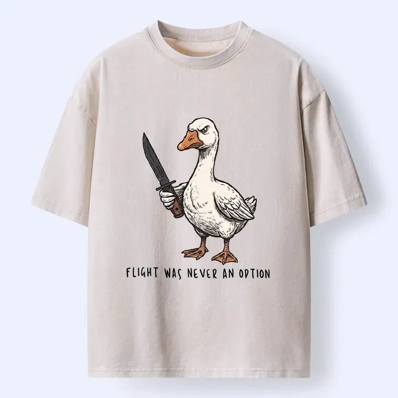 Kyoto-Lion Tough Goose Holding Knife Funny Meme Washed T-Shirt